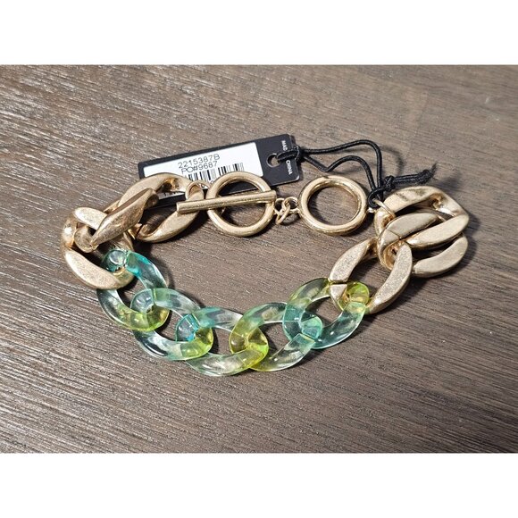Coco + Carmen Green and Gold Chunky Chain Bracelet - Picture 2 of 2